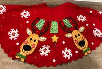 Handmade "Reindeer" Red Christmas Tree Skirt 202//137